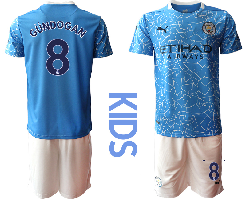 Youth 2020-2021 club Manchester City home blue #8 Soccer Jerseys->customized soccer jersey->Custom Jersey
